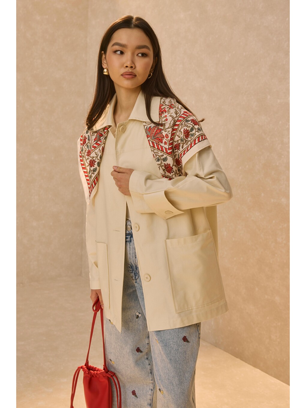 Basic Gabardin Ceket Ekru-1