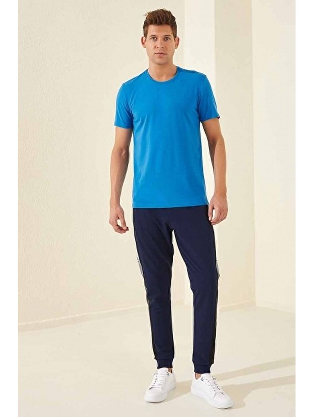 İndigo Fermuar Cepli Baskılı Standart Kalıp Erkek Jogger Eşofman Altı- 84657-2