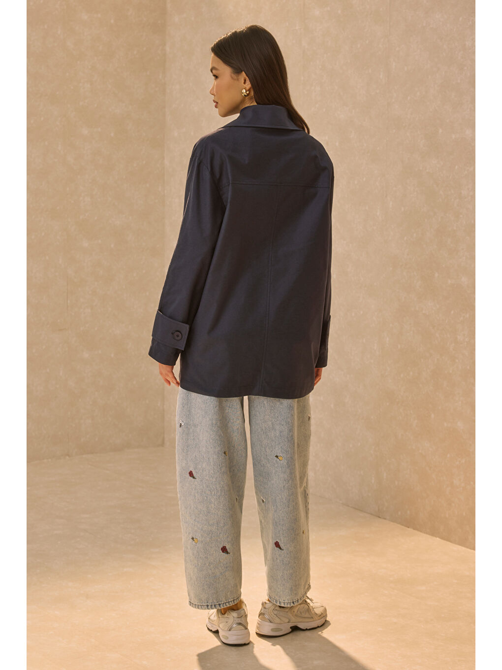 Basic Gabardin Ceket Lacivert-3