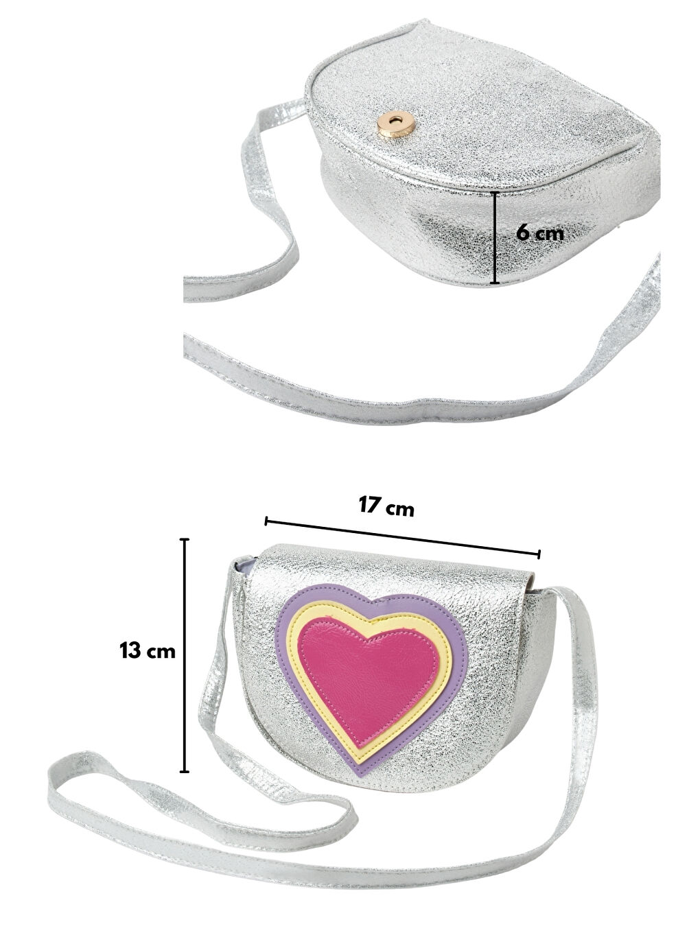 Gri Gümüş Kalp Figürlü Kız Çocuk Omuz Çantası-2