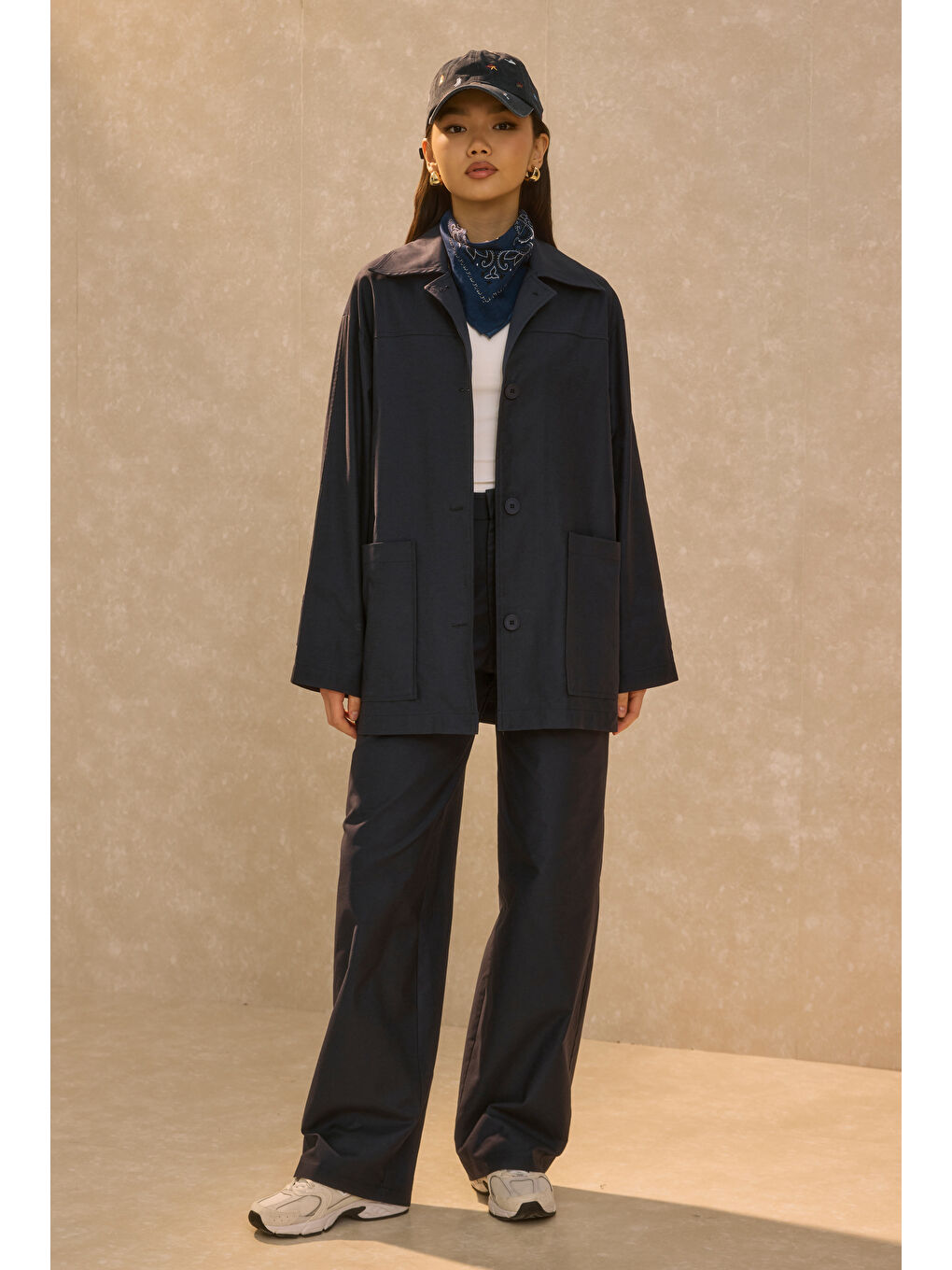 Basic Gabardin Ceket Lacivert-4