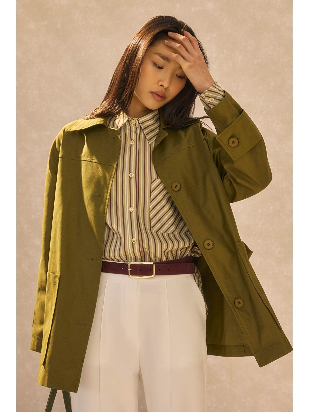 Basic Gabardin Ceket Yağ Yeşili-1