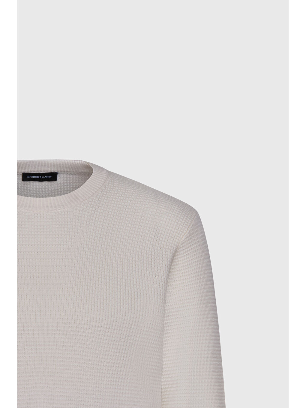 Erkek Ekru Pamuklu Normal Kesim Bisiklet Yaka Petek Dokulu Triko Kazak-6