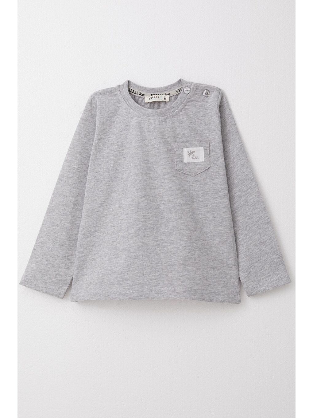 Erkek Bebek Uzun Kollu Tişört Cool Yazı Armalı Cepli Gri Melanj (9 Ay-3 Yaş)