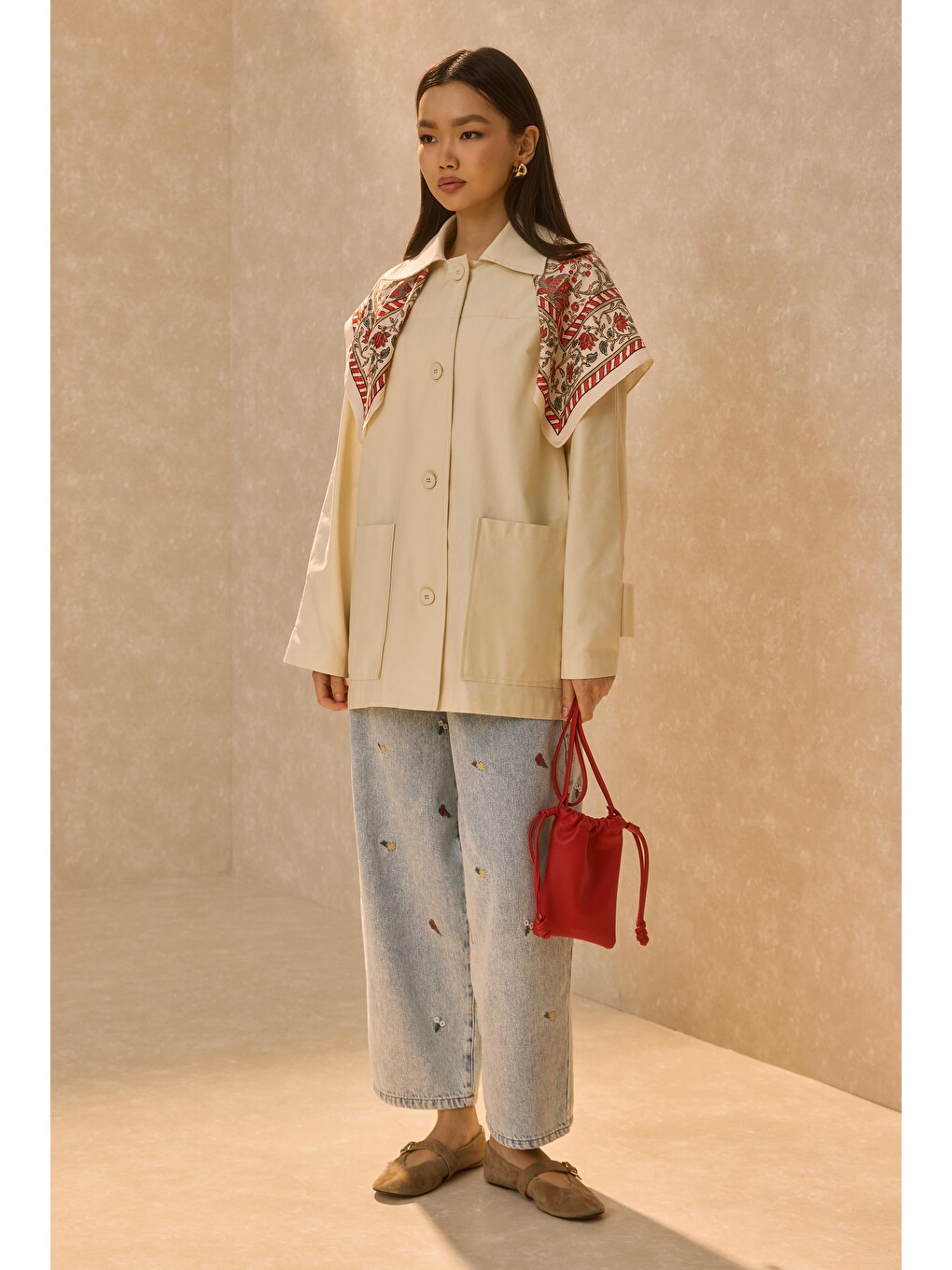 Basic Gabardin Ceket Ekru-2