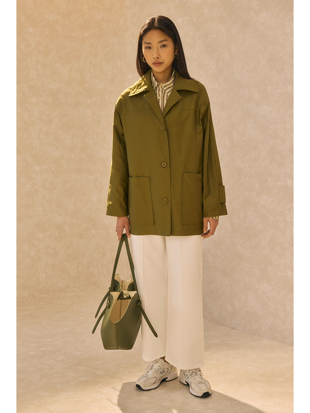 Basic Gabardin Ceket Yağ Yeşili-3