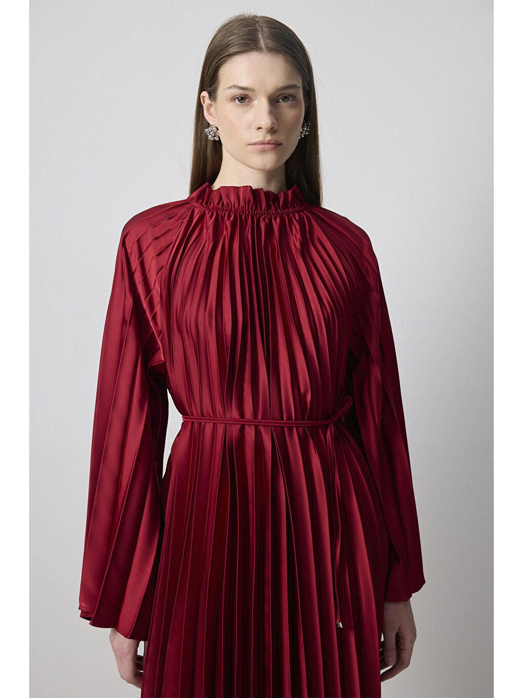 Touché Bordo Piliseli Kimono Kol Elbise - 1