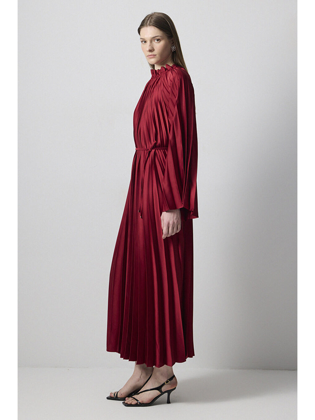 Touché Bordo Piliseli Kimono Kol Elbise - 2