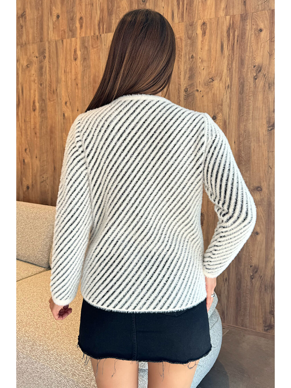 Ekru İplik Sakallı Triko Ceket-3