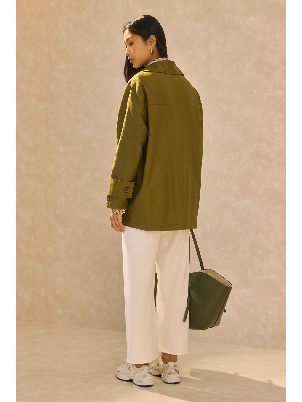 Basic Gabardin Ceket Yağ Yeşili-4