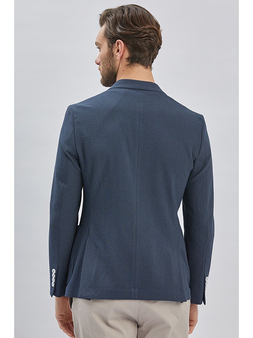 Koyu Lacivert Desenli Kırlangıç Yaka Elastanlı 6 Drop Slim Fit Dar Kesim Casual Ceket 1002240155-7