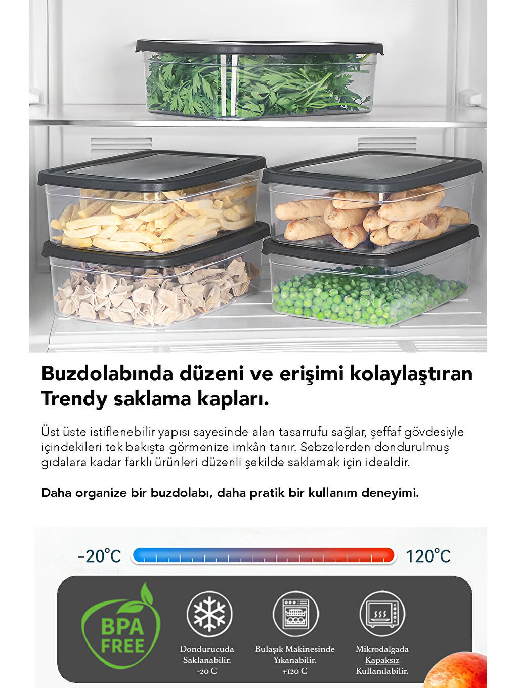 Gri 3 Adet Dikdörtgen Erzak Saklama Kabı 2,7 l-1