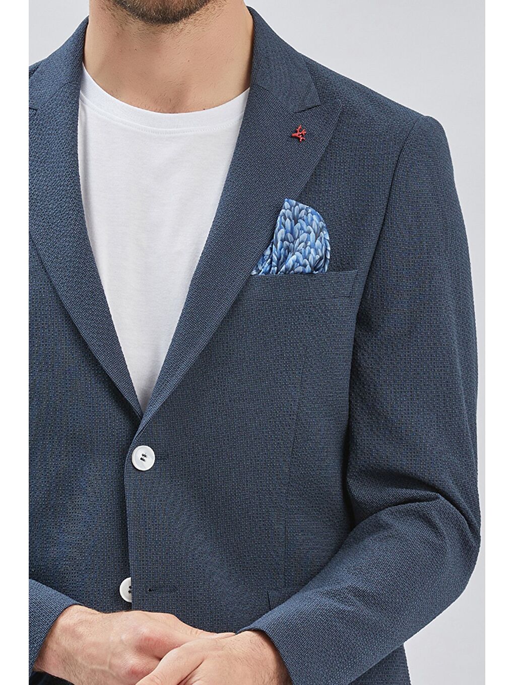 Koyu Lacivert Desenli Kırlangıç Yaka Elastanlı 6 Drop Slim Fit Dar Kesim Casual Ceket 1002240155-8