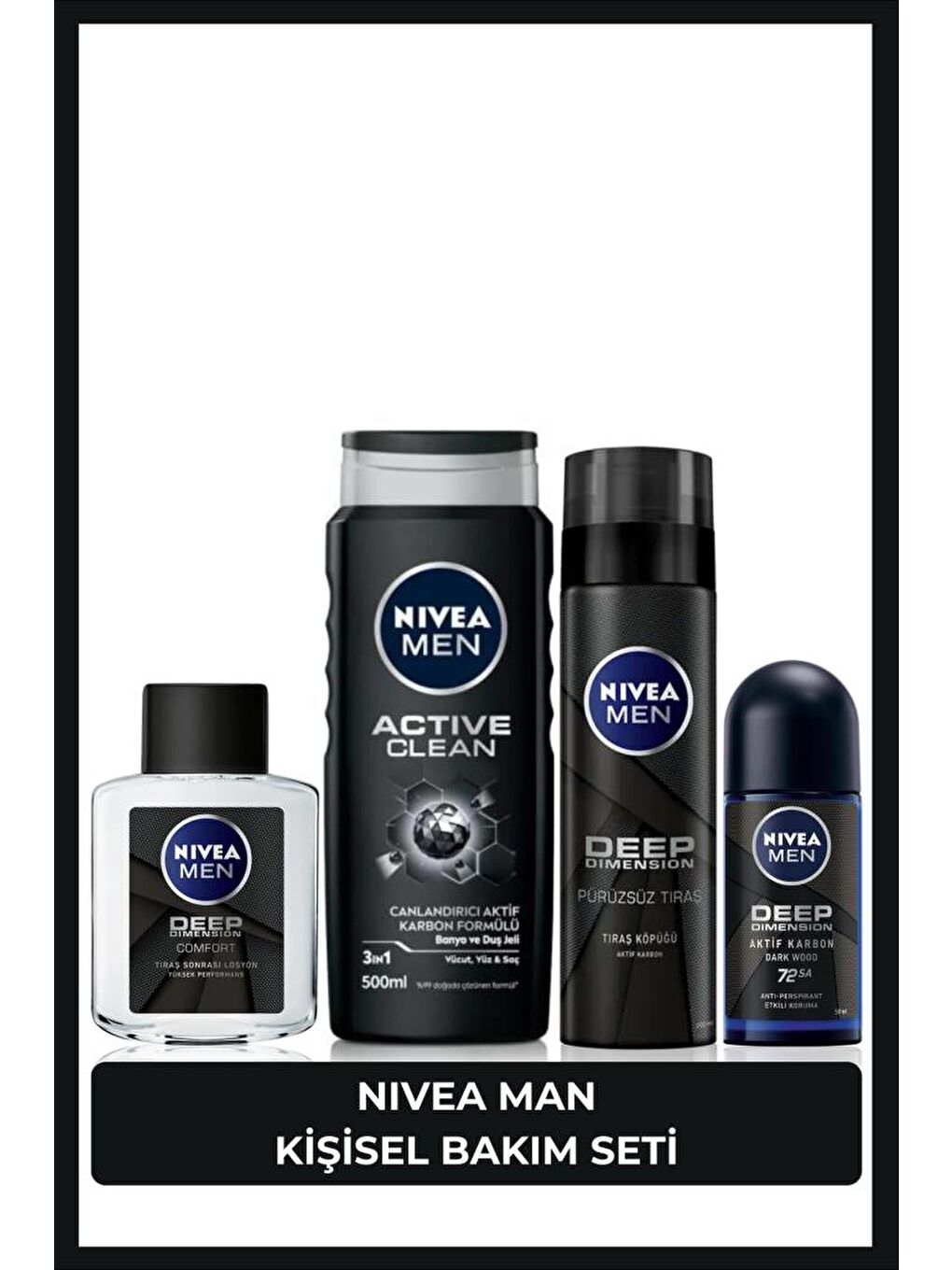 NIVEA Şeffaf MEN Damat Çeyiz Seti Roll-on Deodorant 50ml, Tıraş Köpüğü 200ml, Duş Jeli 500ml, Tıraş Losyonu100ml