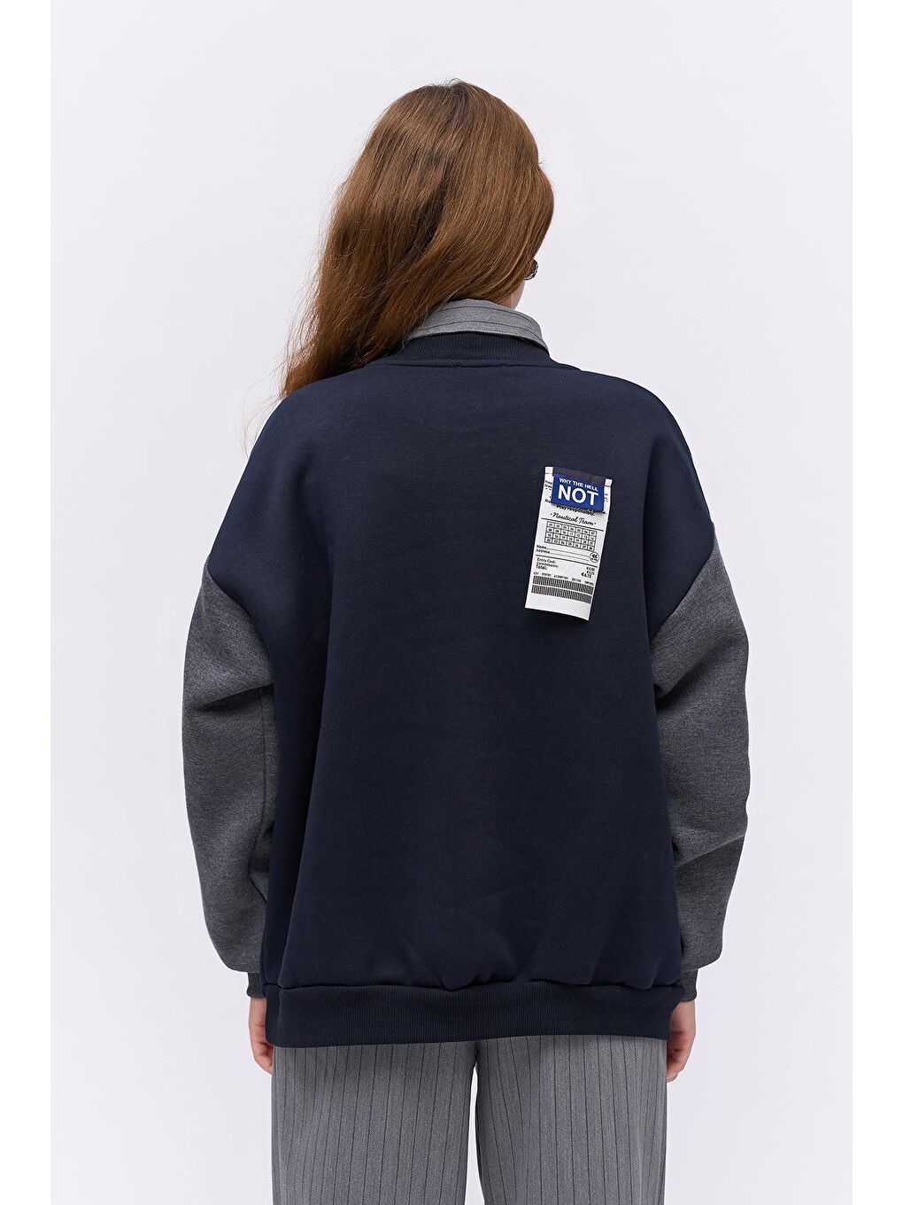 QUZU Keçe Baskı Detaylı Sweatshirt Lacivert - 4