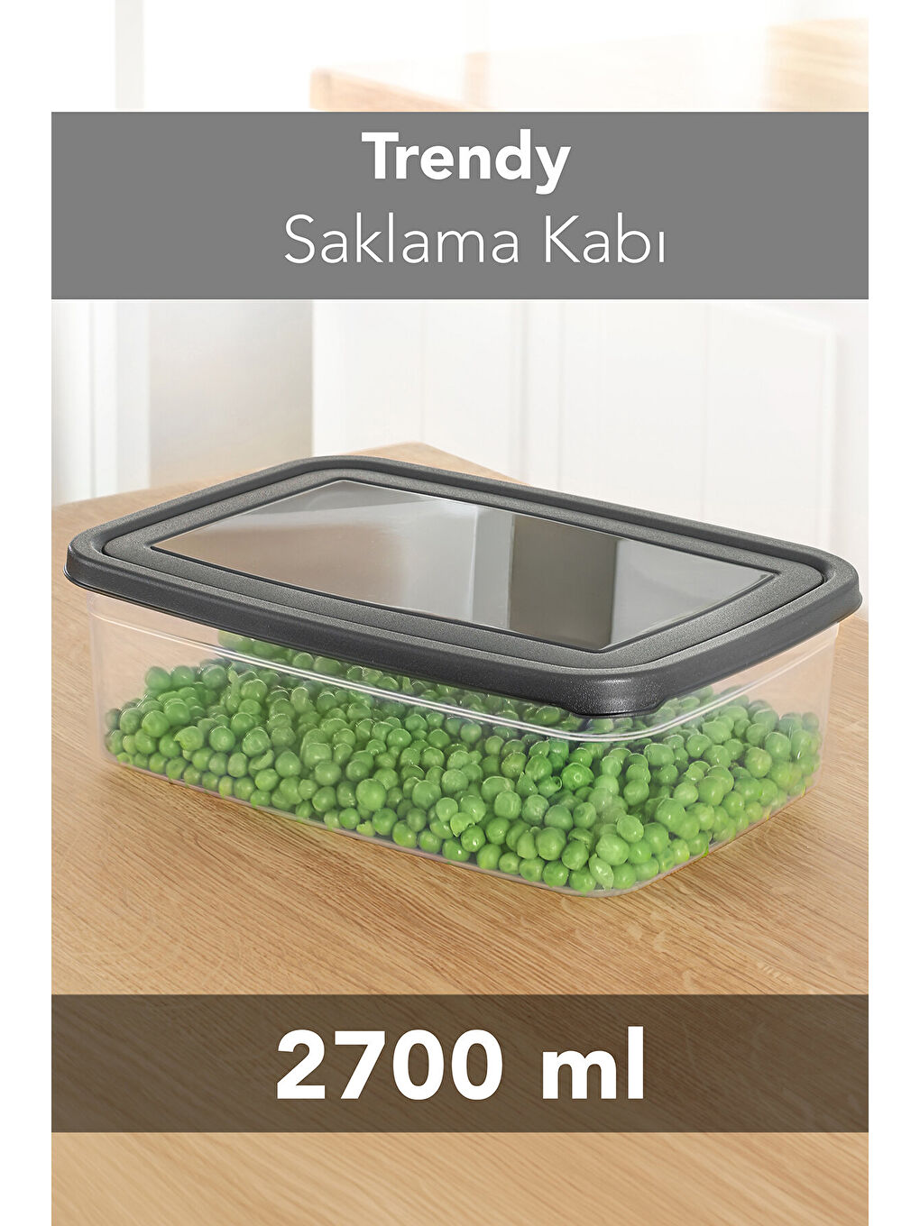 Gri 1 Adet Dikdörtgen Erzak Saklama Kabı 2,7 l