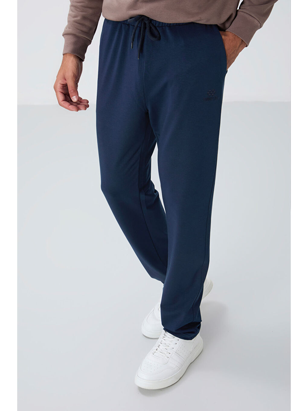 İndigo Bağcıklı Cepli Standart Kalıp Klasik Paça Erkek Eşofman Alt - 84682-4