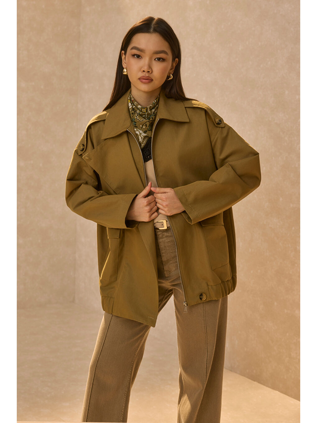 Pat Detaylı Ceket Haki-1