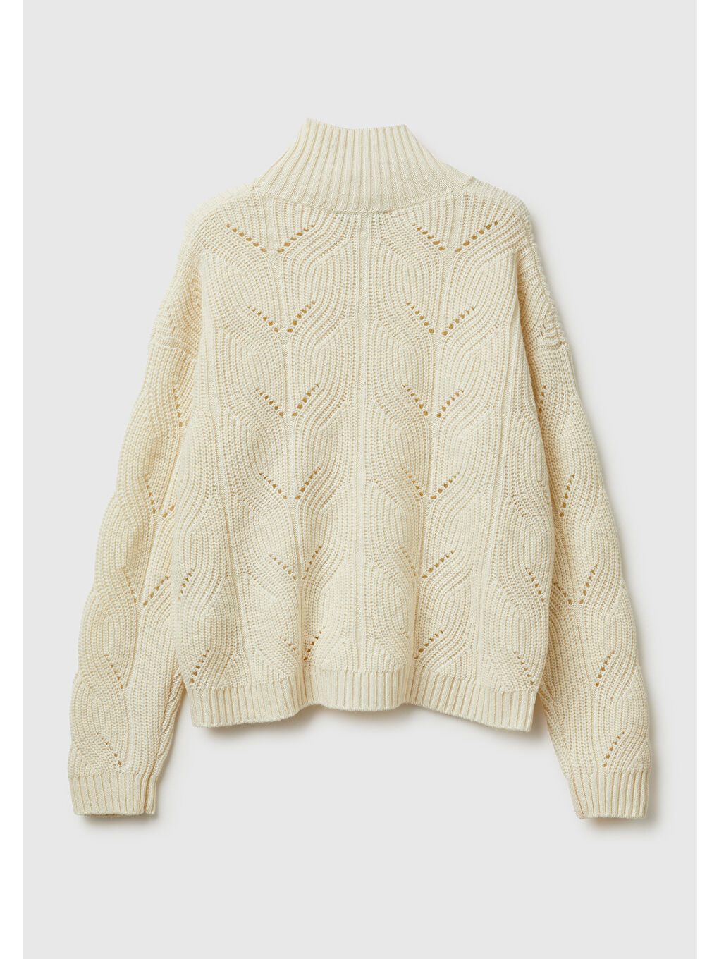 Ekru Kadın Krem Yün Karışımlı Örgü Boğazlı Kazak-3