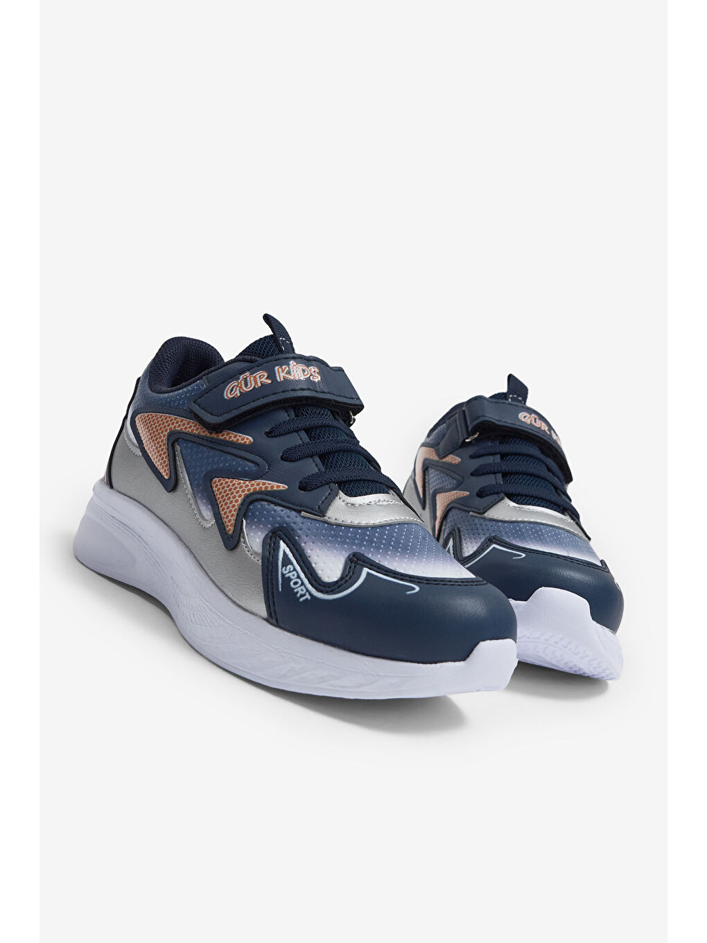 Çocuk Unisex Lacivert Turuncu Eva Faylon Taban Çocuk Unısex Cırtlı Lastik Bağcıklı Spor Ayakkabı