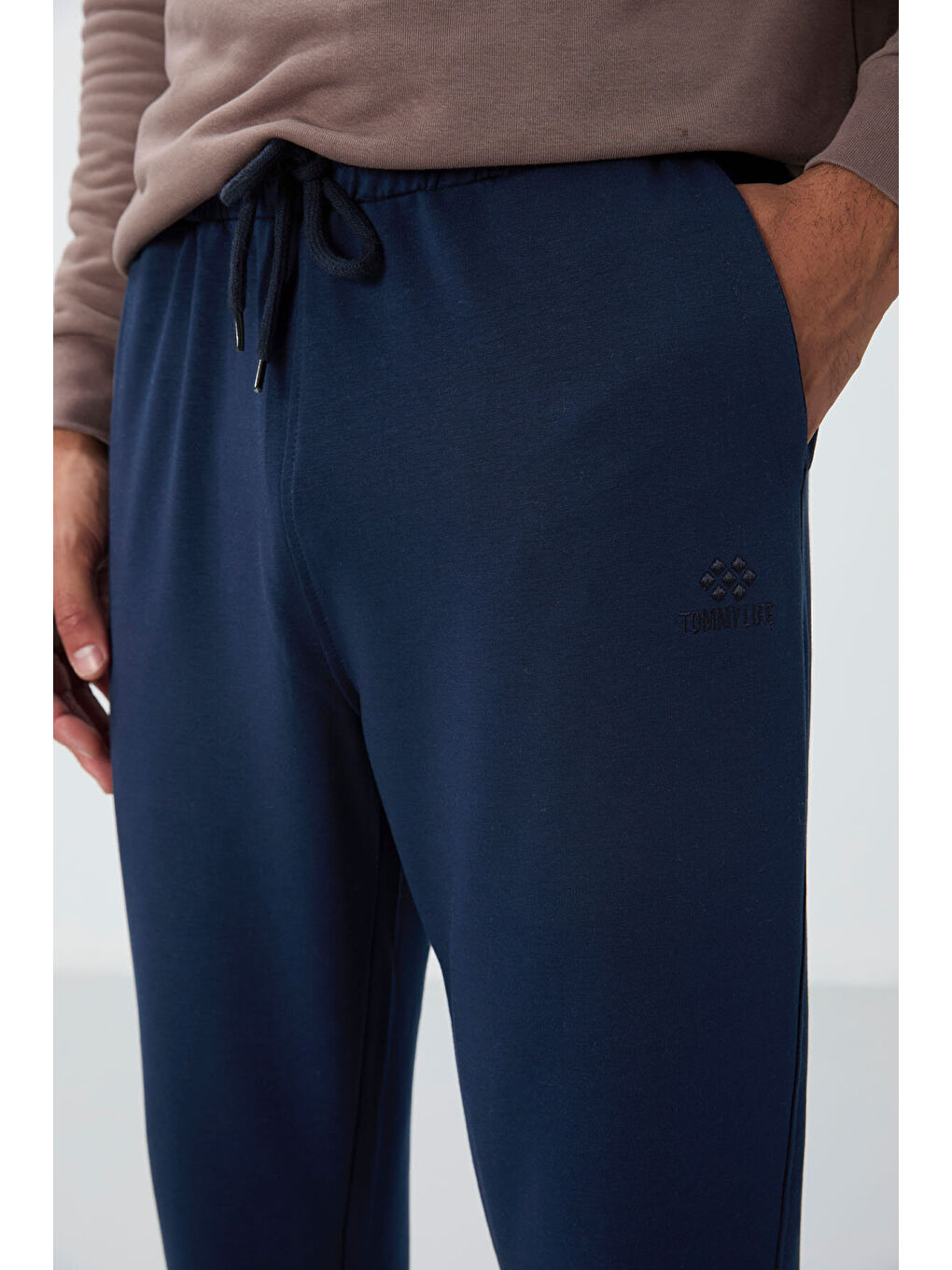 İndigo Bağcıklı Cepli Standart Kalıp Klasik Paça Erkek Eşofman Alt - 84682-6