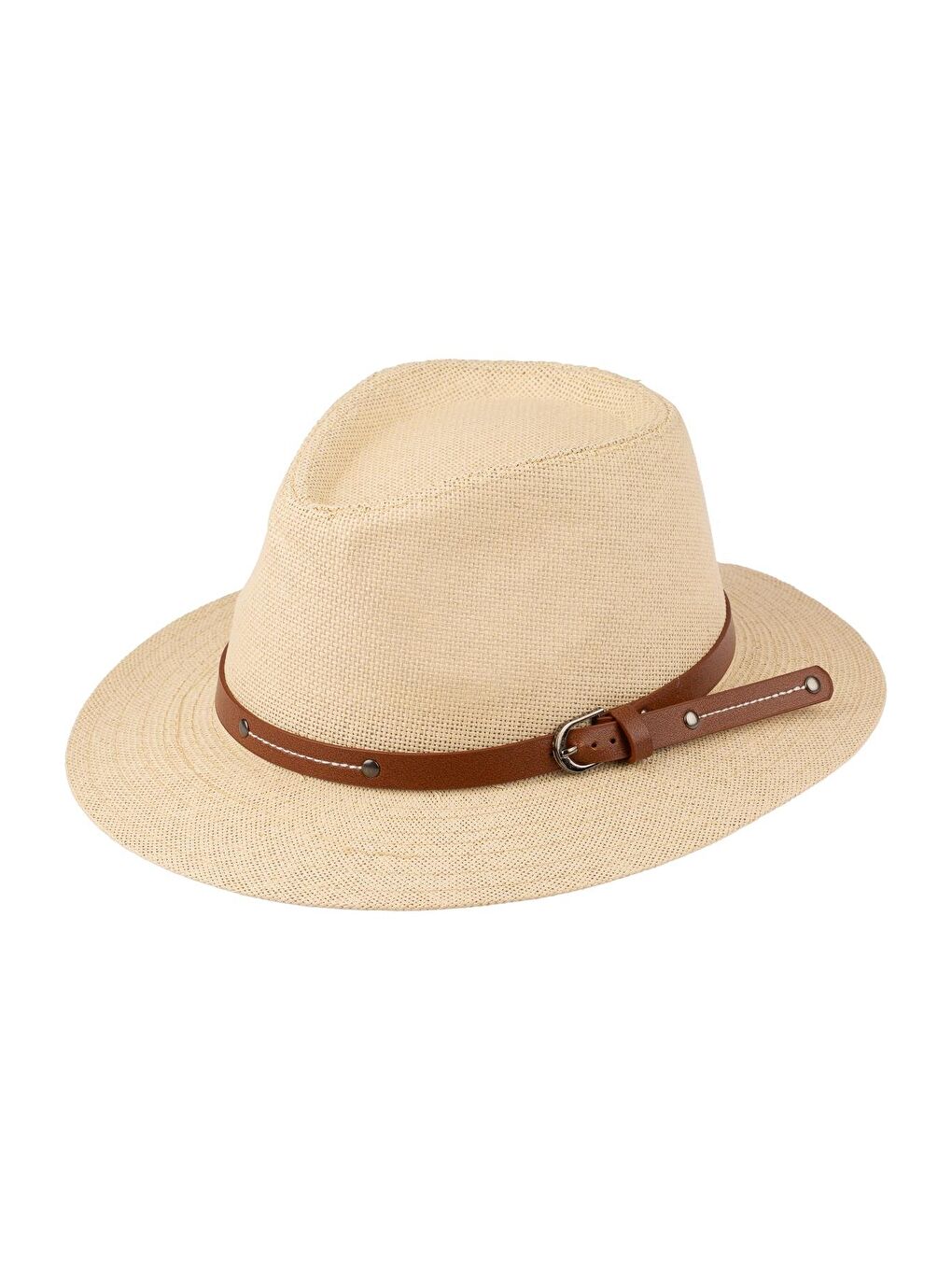 Erkek Kemer Detaylı Geniş Kenar Hasır Şapka Y25750-04 Bej
