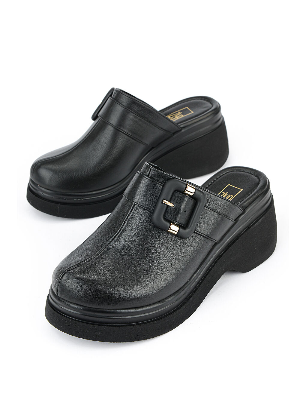 Kadın Hakiki Deri Topuklu Terlik 161992Z64030 Siyah-4