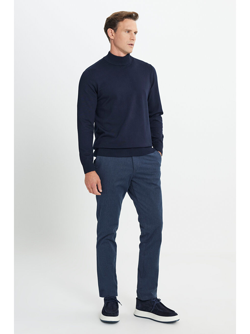 Erkek İndigo Pamuklu Comfort Fit Rahat Kesim Yan Cep Esnek Pantolon-2