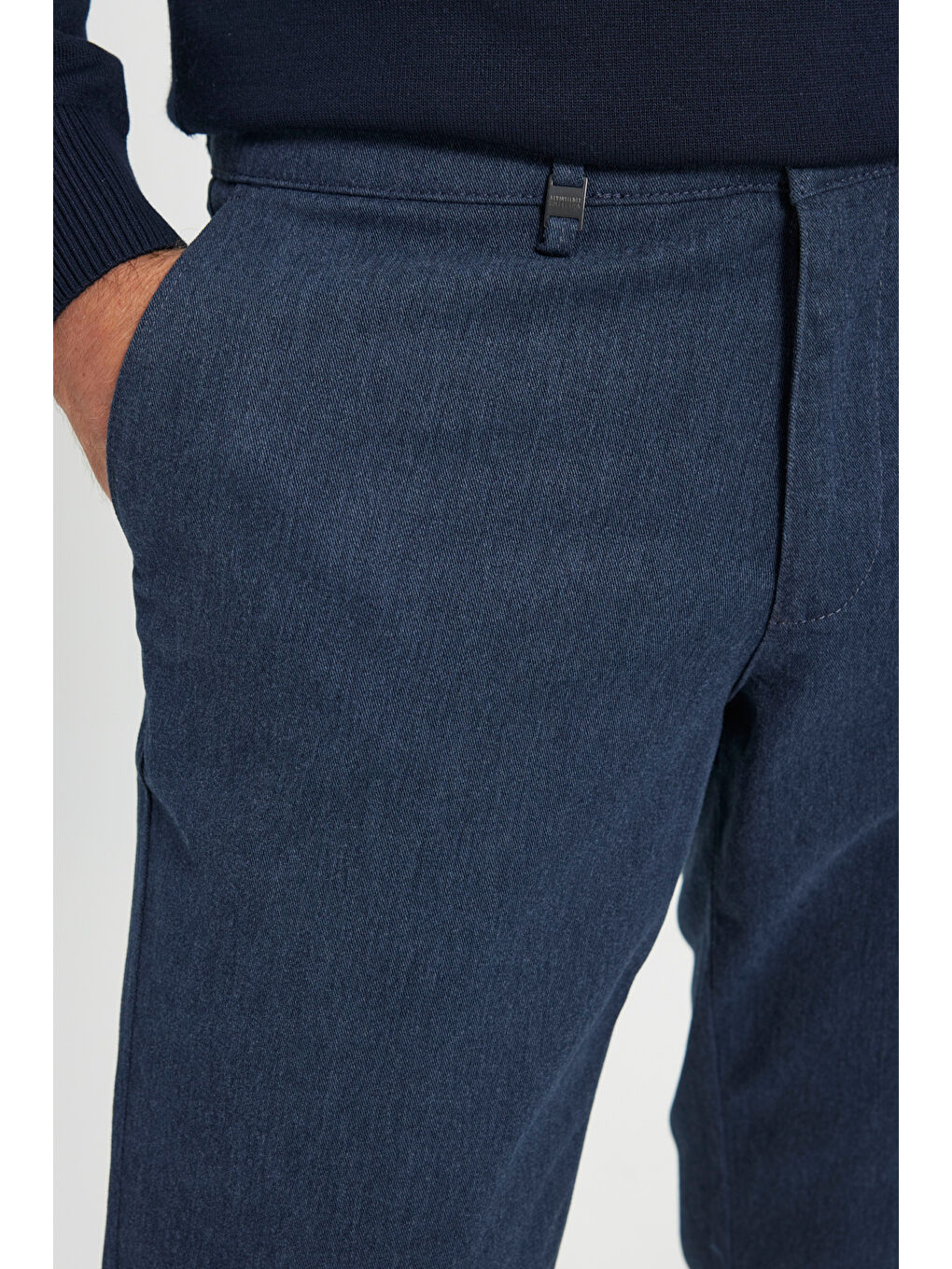Erkek İndigo Pamuklu Comfort Fit Rahat Kesim Yan Cep Esnek Pantolon-3