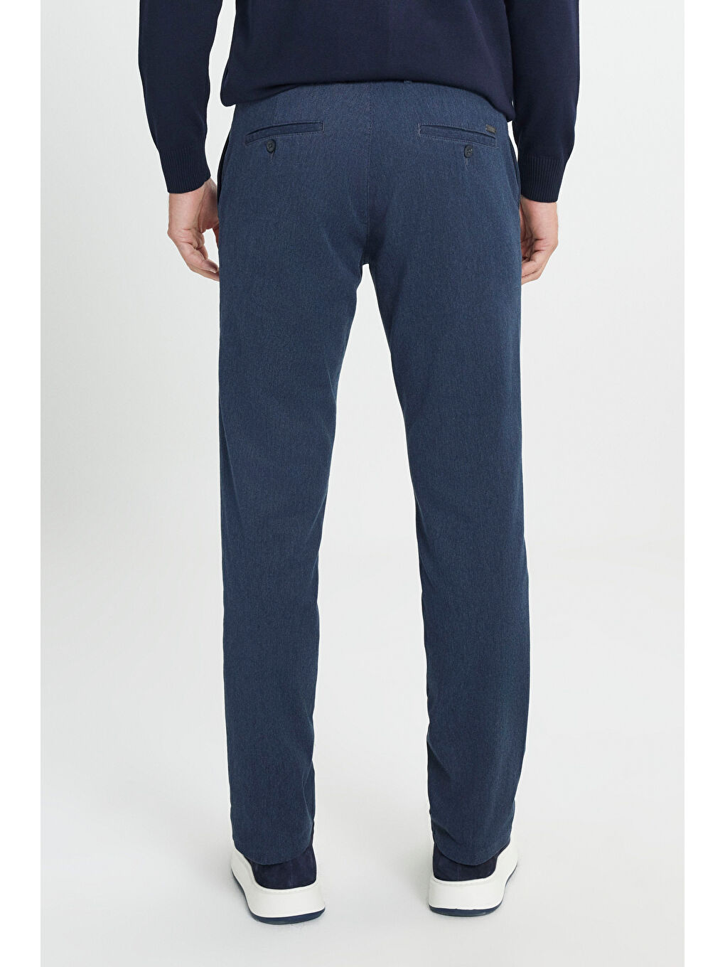 Erkek İndigo Pamuklu Comfort Fit Rahat Kesim Yan Cep Esnek Pantolon-4