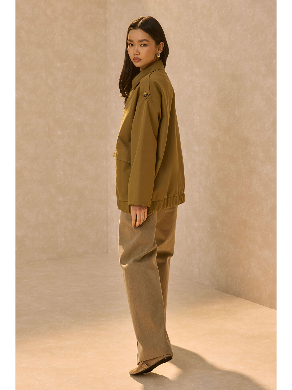 Pat Detaylı Ceket Haki-4