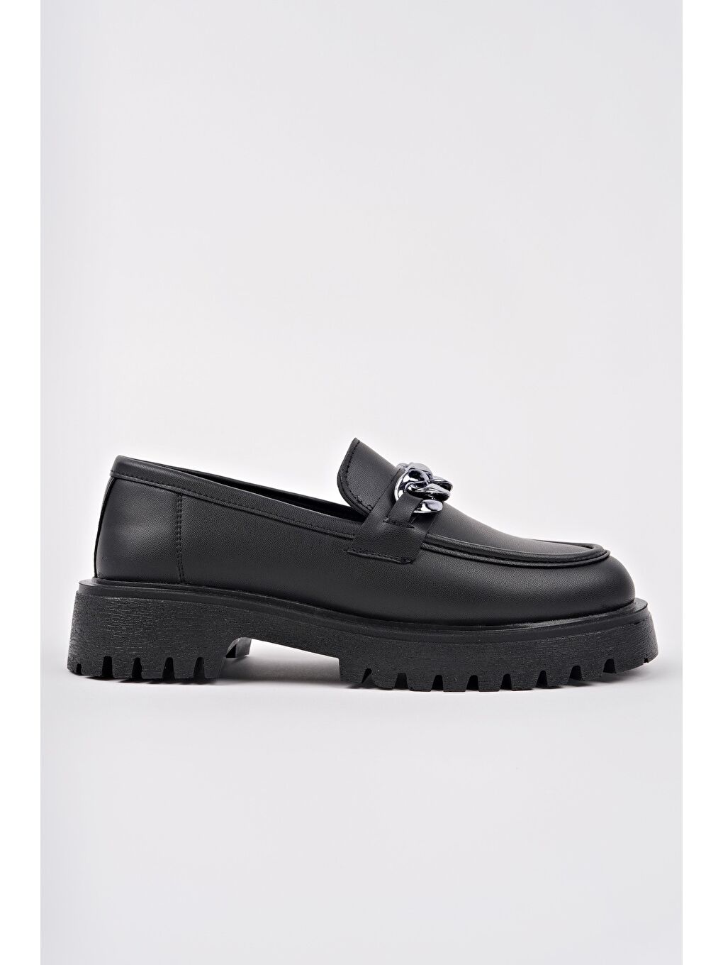 Muggo Siyah DAİLY Kadın Loafer Kalın Taban Tokalı Günlük Casual Makosen Ayakkabı