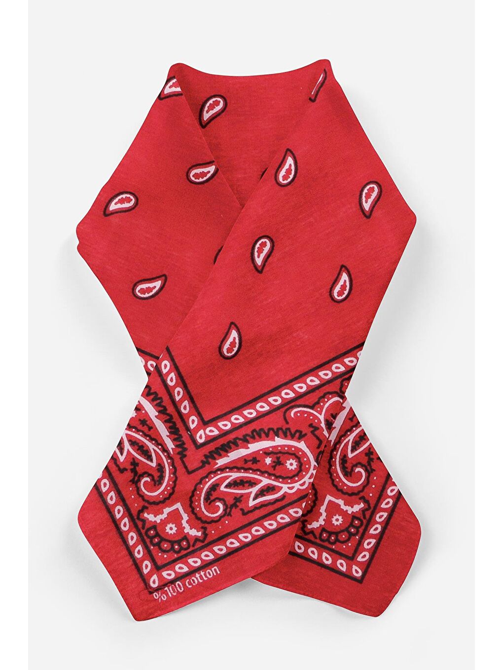 Kırmızı Şal Desenli Kare Pamuk Bandana Fular