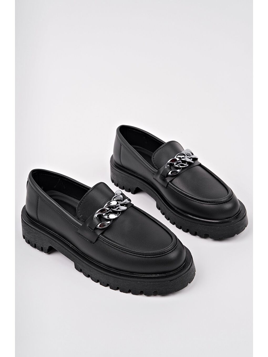 Muggo Siyah DAİLY Kadın Loafer Kalın Taban Tokalı Günlük Casual Makosen Ayakkabı - 2