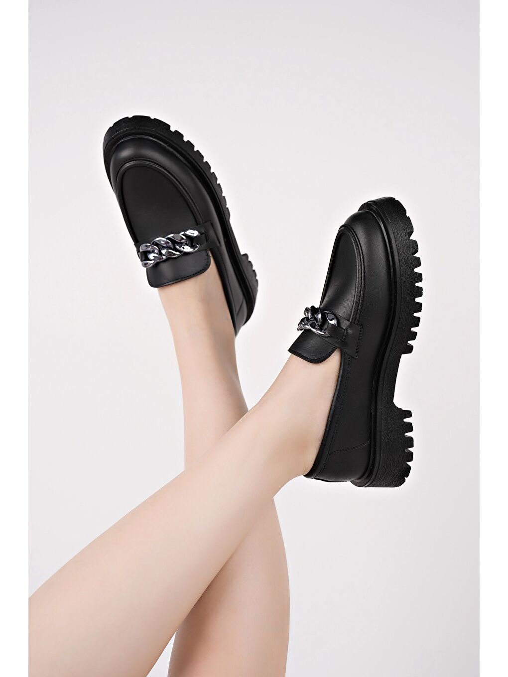 Muggo Siyah DAİLY Kadın Loafer Kalın Taban Tokalı Günlük Casual Makosen Ayakkabı - 4