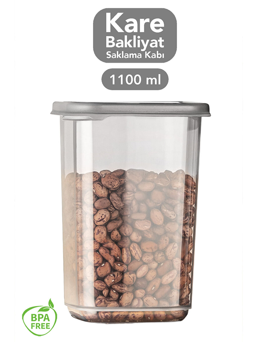 Antrasit 1 Adet Kapaklı Kare Erzak Gıda Saklama Kabı 1100 ml