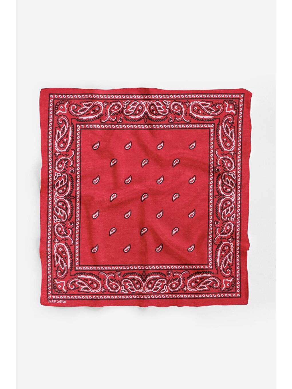 Kırmızı Şal Desenli Kare Pamuk Bandana Fular-1
