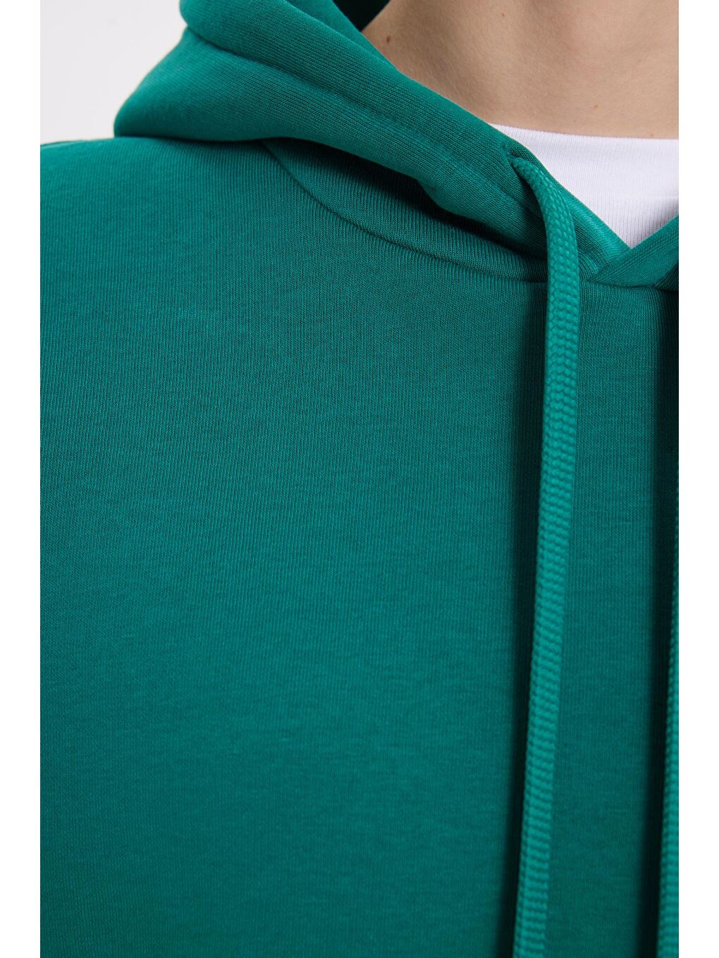 Kadın Oversize Geniş Kesim Pamuklu Yumuşak Dokulu İçi Polarlı Basic Yeşil Kapüşonlu Sweatshirt-5