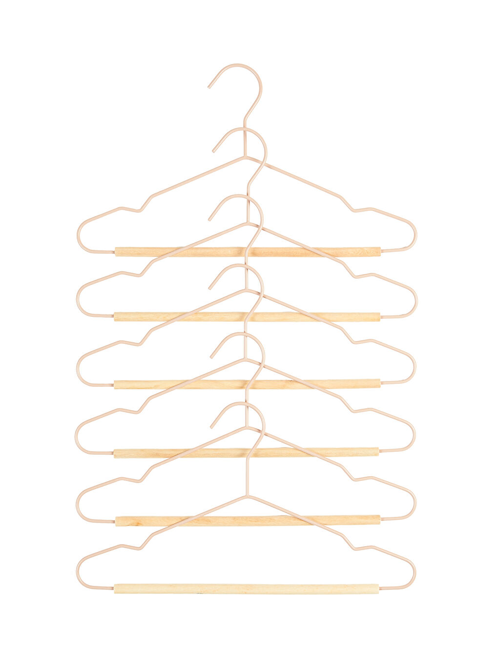 6'lı Ahşap Destekli Mat Pudra Pembe Renk Kauçuk Kaplamalı Metal Çocuk Giysi Askısı 18 x 32 x 0.3 cm-3