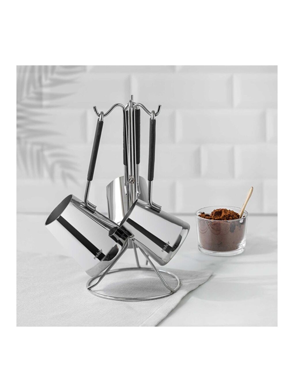 Gri Everest 4 Parça Standlı Paslanmaz Çelik Cezve Seti