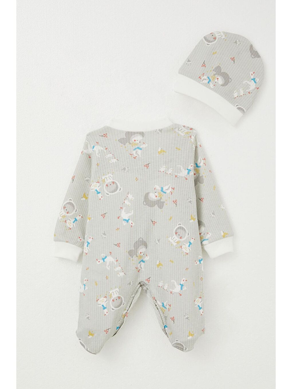 Erkek Bebek Patikli Tulum Sevimli Dostlar Desenli Gri (0-6 Ay)-1