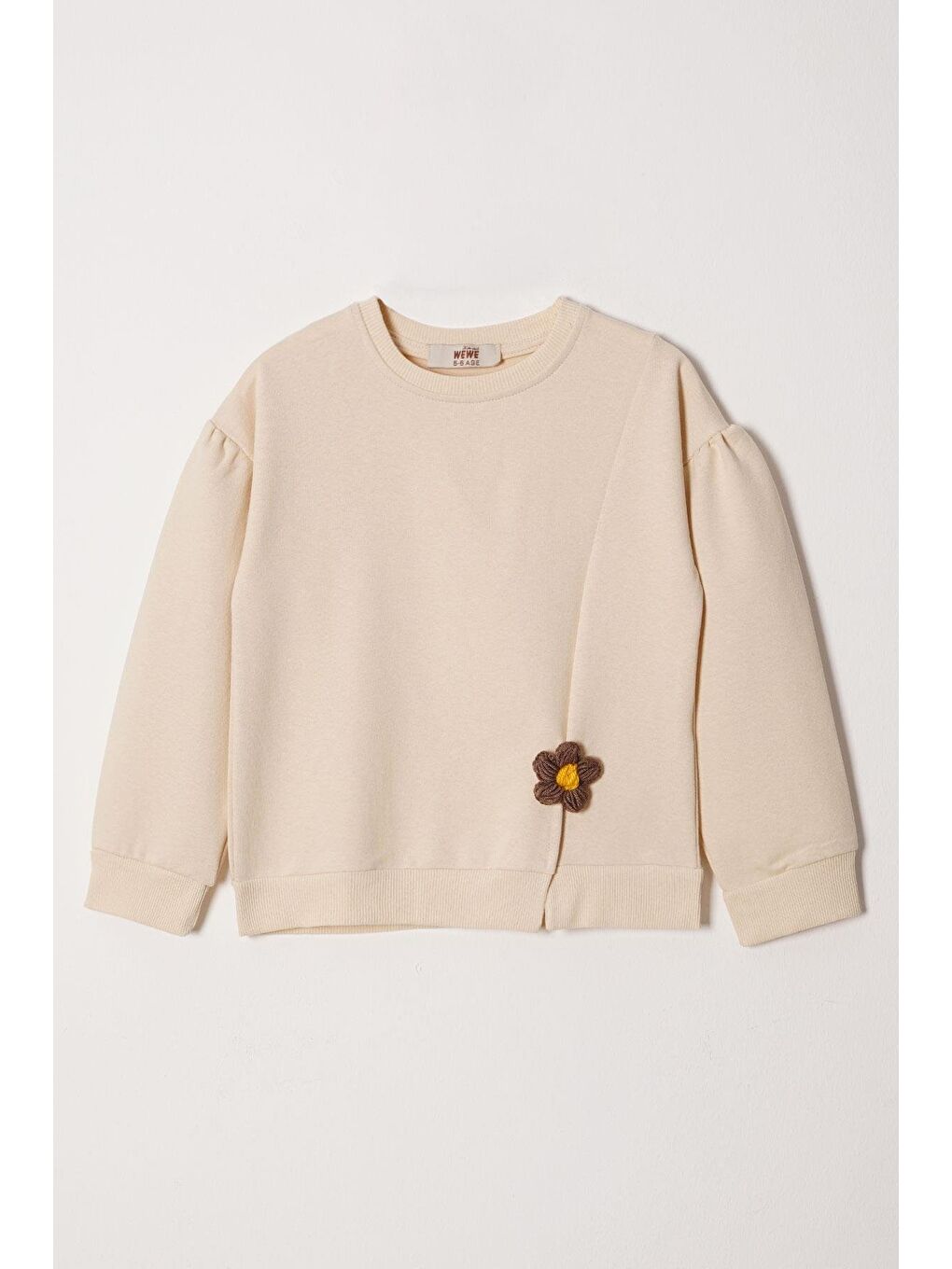 Bej Bisiklet Yaka Yırtmaçta Papatya Detaylı Kız Çocuk Eşofman Takım-1