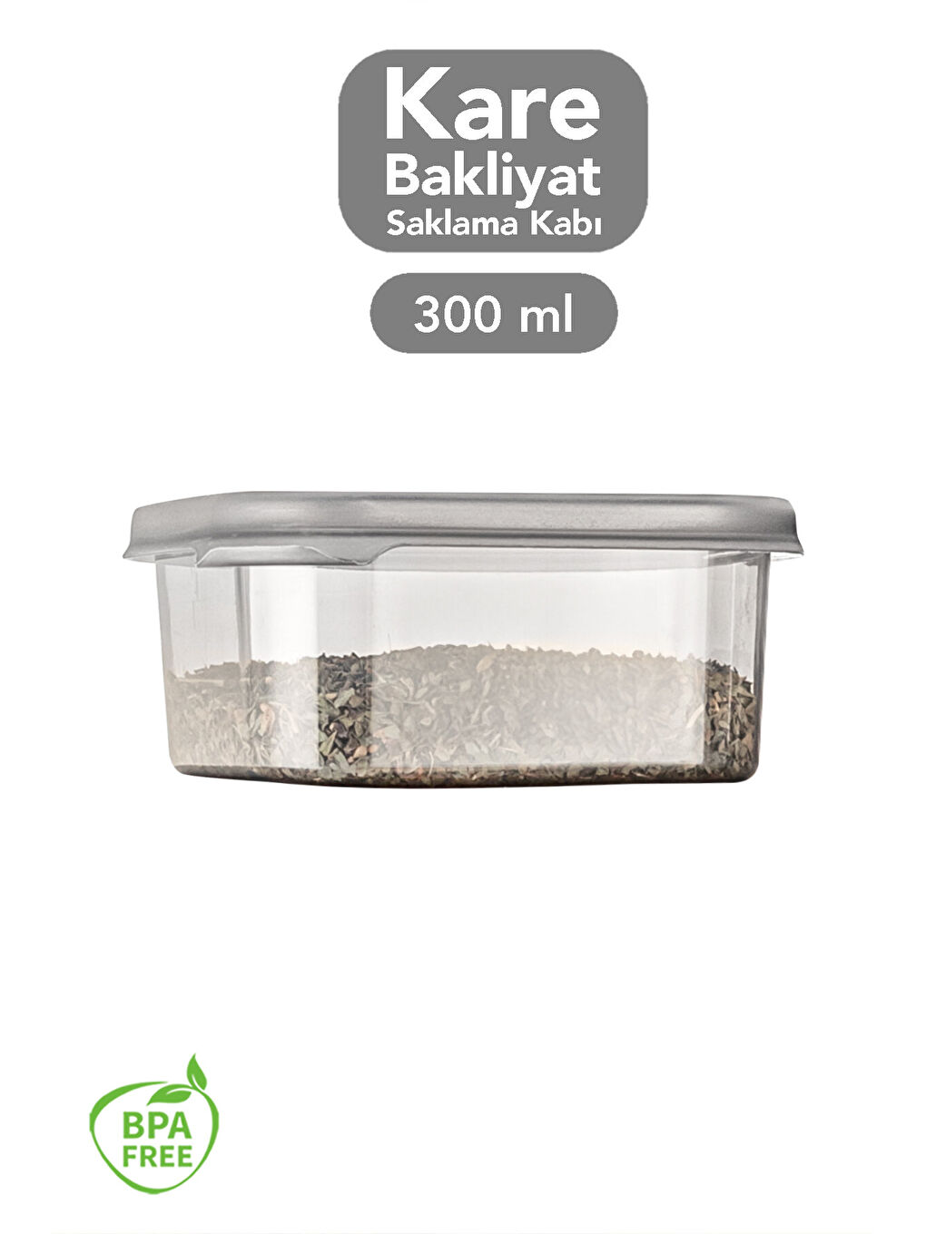 Antrasit 1 Adet Kapaklı Kare Erzak Saklama Kabı 300 ml