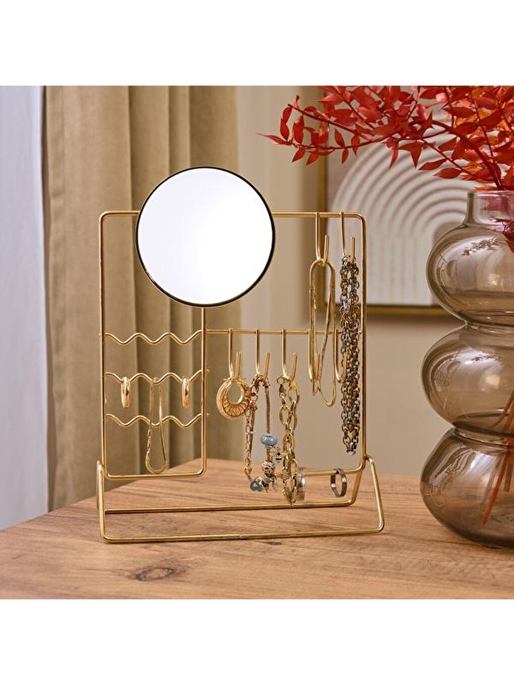 Aynalı Takı Askısı - Sarı - 19,5x27x10 cm