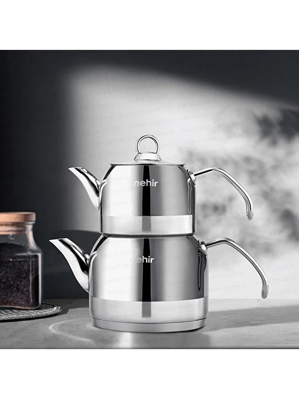 Gri Lotus Midi Çelik Çaydanlık Takımı-1