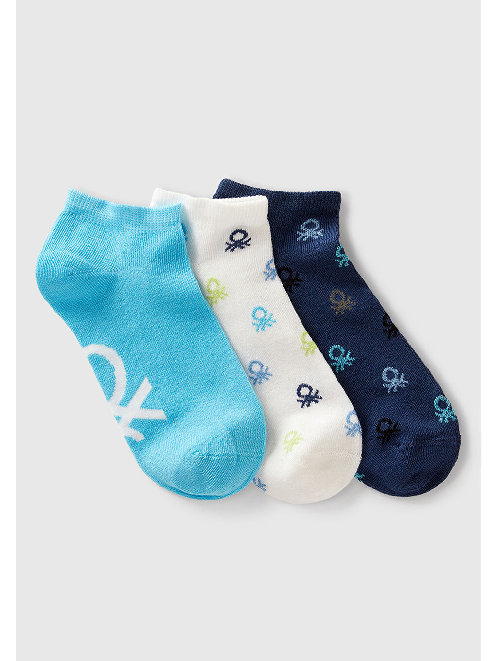 Erkek Çocuk Mavi Mix Desenli 3'lü Patik Çorap Seti