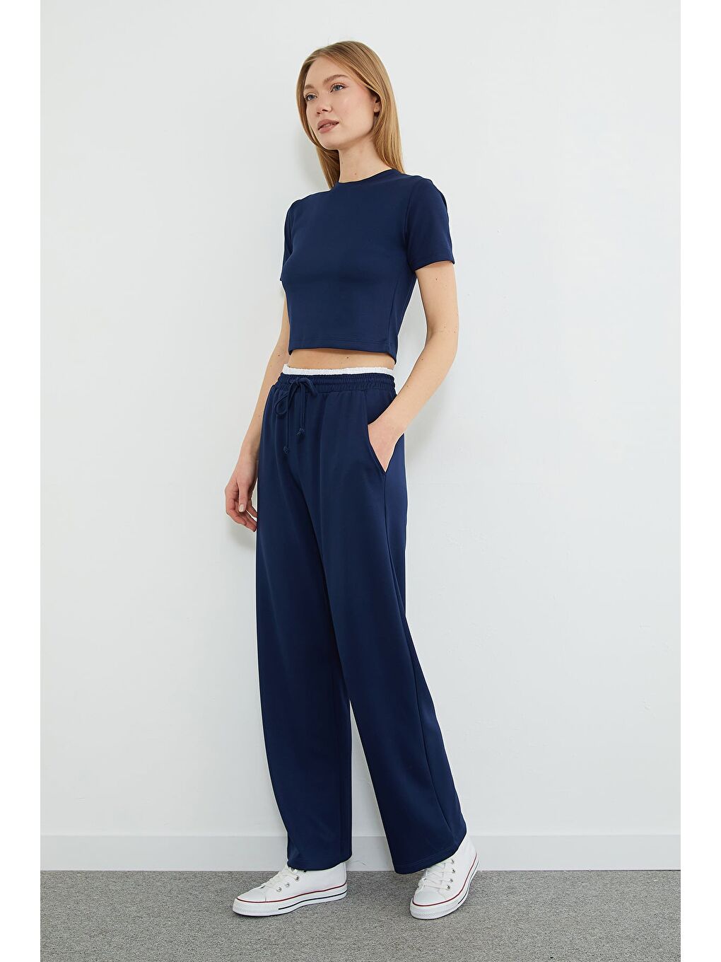 Lacivert Beli Garnili Cepli Modal Pantolon-1