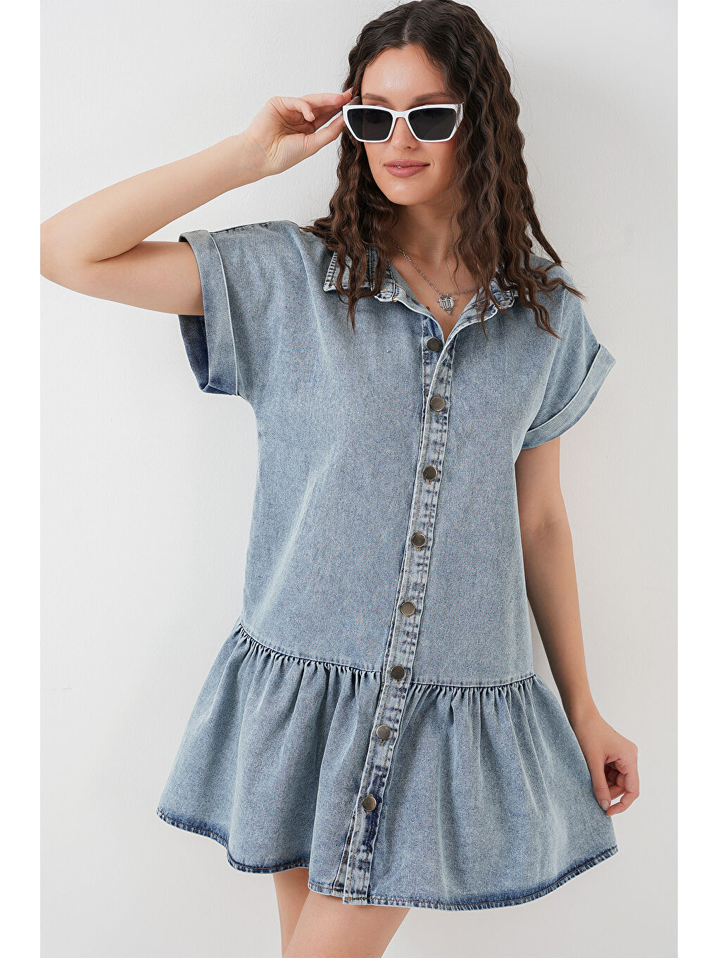 Kadın Kısa Jean Elbise 2530   Mavi
