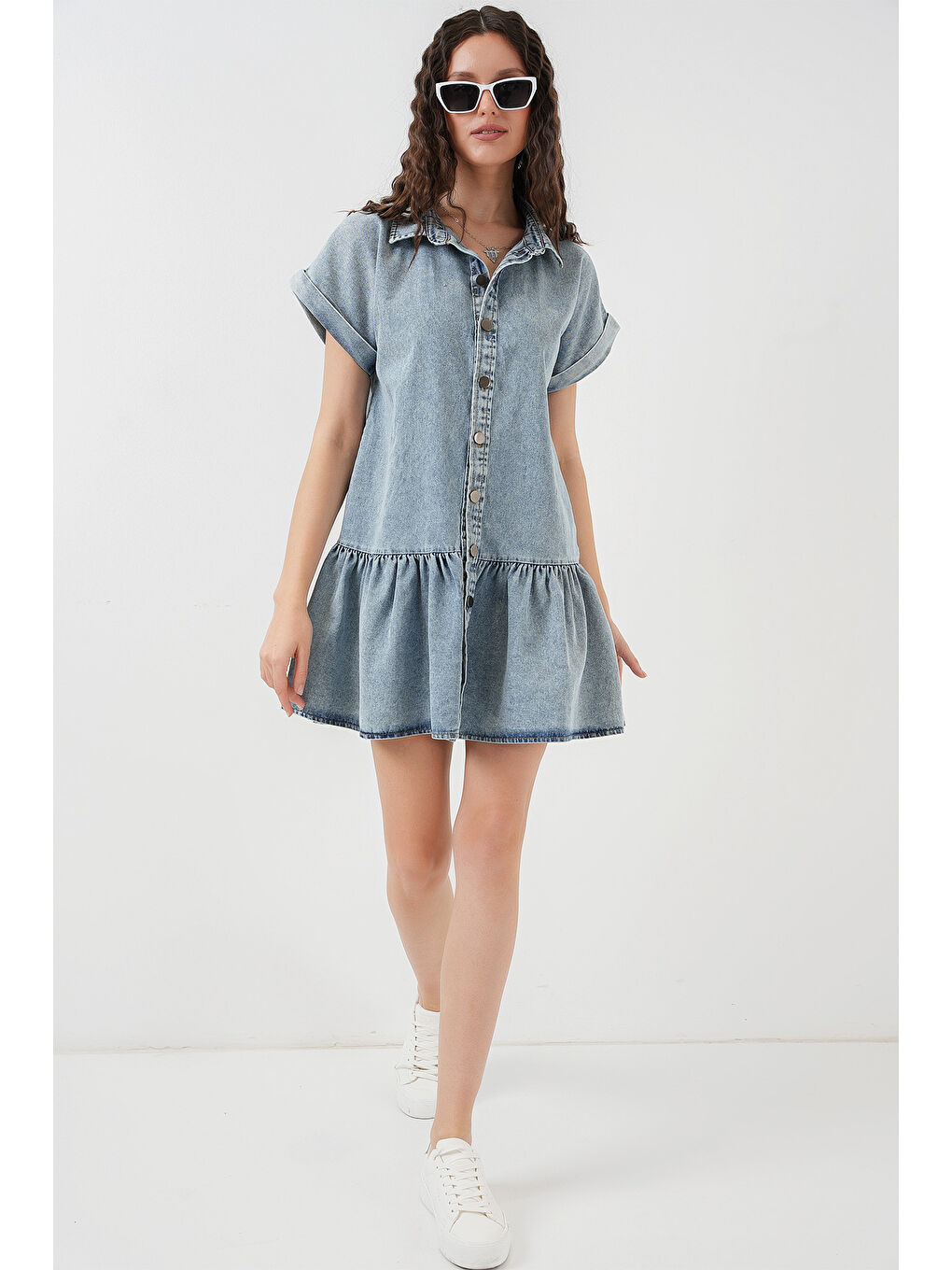 Kadın Kısa Jean Elbise 2530   Mavi-1