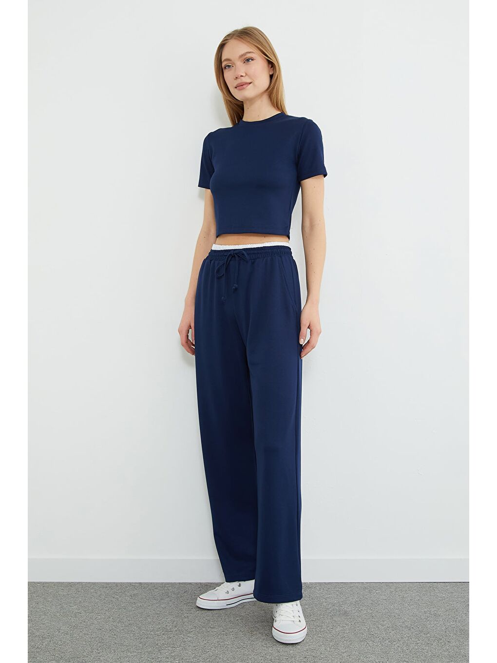 Lacivert Beli Garnili Cepli Modal Pantolon-3